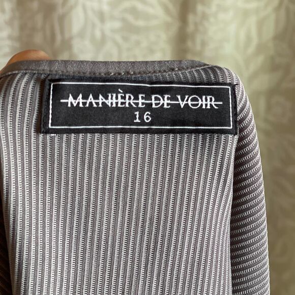 NWOT Manière de Voir One Shoulder Crop Top Gray Ribbed Long Sleeve US Size 12 - Picture 7 of 8